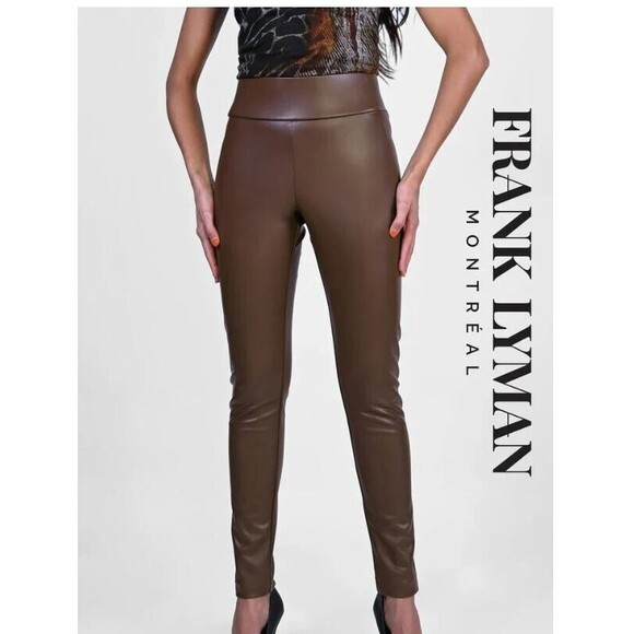 Frank Lyman NWT Faux Leather Brown Leggings Montreal 213684 Retail $159 Size 8 - Picture 1 of 6